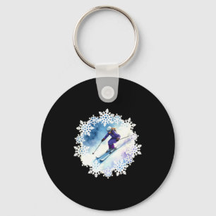 Watercolor snowflakes and skier key ring