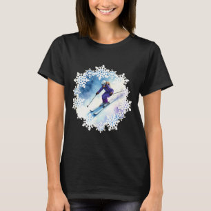 Watercolor snowflakes and skier T-Shirt