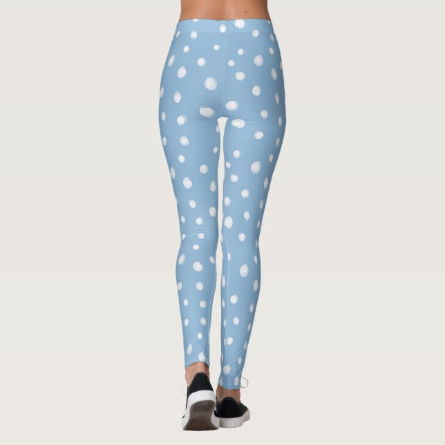 Watercolor Snowflakes Blue Pattern Leggings (Back)