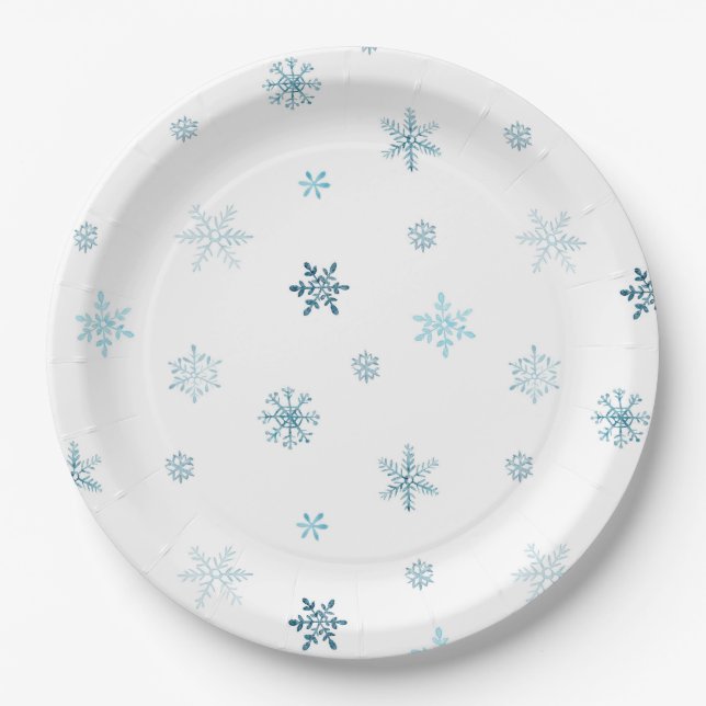 Watercolor Snowflakes Christmas Plate (Front)