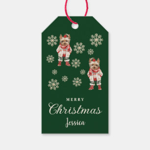 Watercolor Snowflakes Green Yorkie Dog Christmas Gift Tags