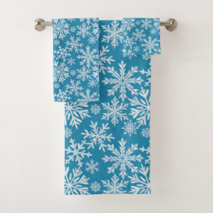 Watercolor Snowflakes Pattern Bath Towel Set