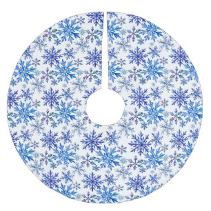 Watercolor Snowflakes Pattern Brushed Polyester Tree Skirt