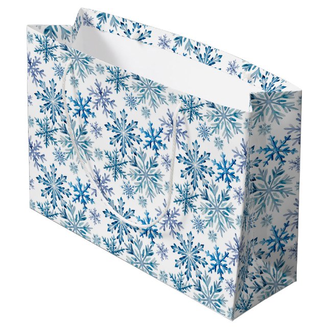 Watercolor Snowflakes Pattern Large Gift Bag (Back Angled)