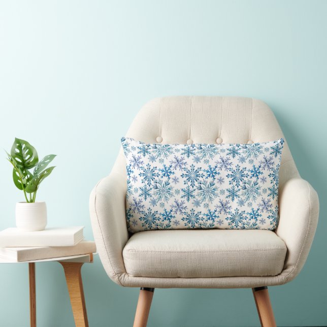 Watercolor Snowflakes Pattern Lumbar Cushion (Chair)