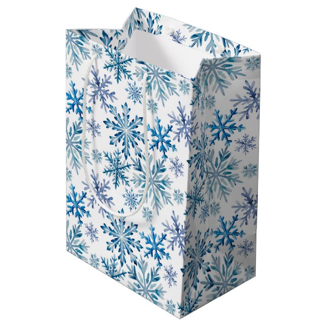 Watercolor Snowflakes Pattern Medium Gift Bag (Back Angled)