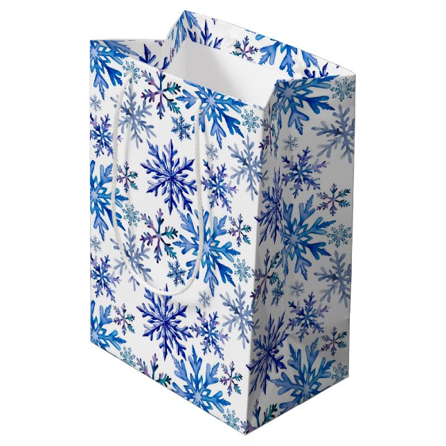 Watercolor Snowflakes Pattern Medium Gift Bag (Back Angled)