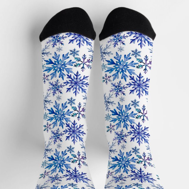 Watercolor Snowflakes Pattern Socks (Top)
