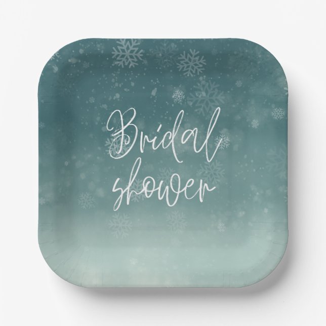 Watercolor Snowflakes Winter Bridal Shower  Paper Plate (Front)