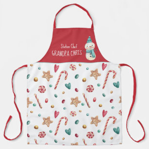 Watercolor Snowman Candy and Sweets Holiday Apron