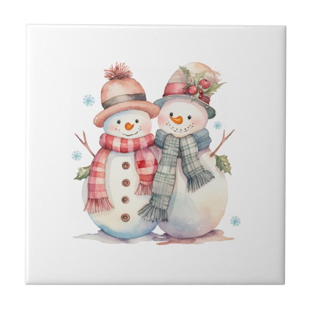 Watercolor Snowman  Ceramic Tile (Front)