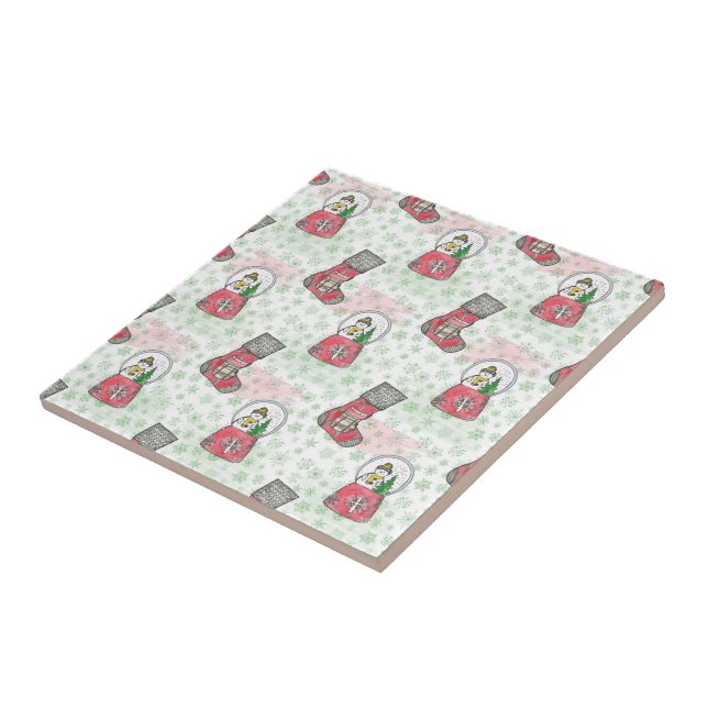 Watercolor Snowman Christmas Holiday Ceramic Tile (Side)