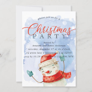 Watercolor Snowman Christmas Party Invitation