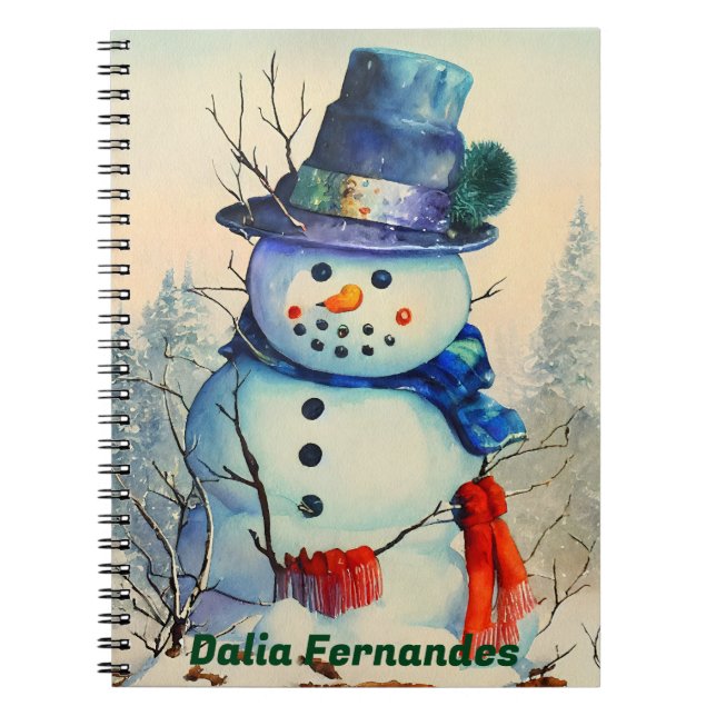 Watercolor Snowman Custom Notebook (Front)