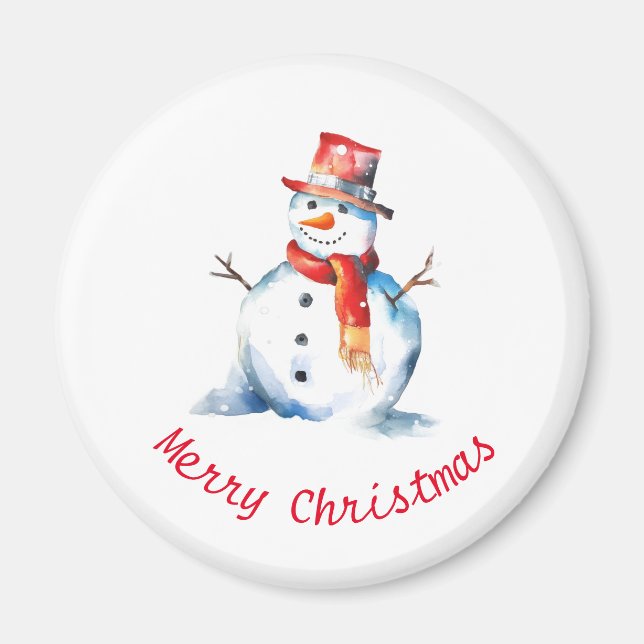 Watercolor Snowman Cute Festive Merry Christmas Magnet (Front)