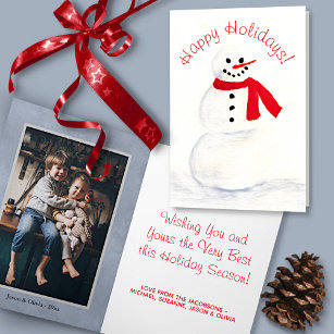 Watercolor Snowman Cute Happy Holidays Photo Holiday Card