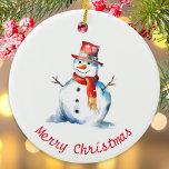 Watercolor Snowman Cute Personalised Christmas Ceramic Ornament<br><div class="desc">This festive holiday ornament features a snowman picture in a watercolor style. With 'Merry Christmas' greeting underneath in red script typography,  the decoration can be personalised with your own message on the back.</div>