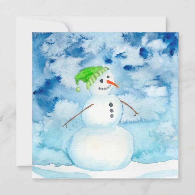 Watercolor Snowman Holiday Card (Front)