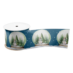 Watercolor Snowman In Snow Globe Satin Ribbon