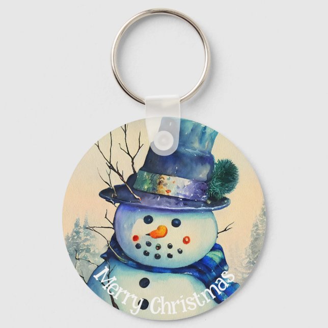 Watercolor Snowman Keychain (Front)