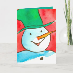 Watercolor Snowman Merry Christmas Holiday Card