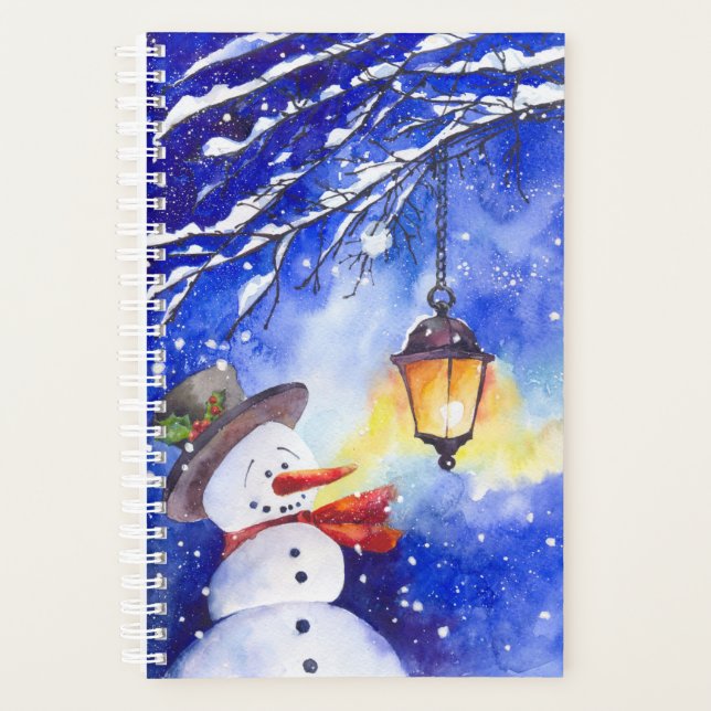 Watercolor snowman Merry Christmas New Year night Planner (Front)