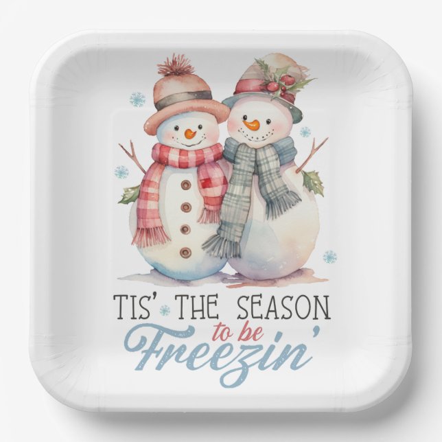 Watercolor Snowman  Paper Plate (Front)