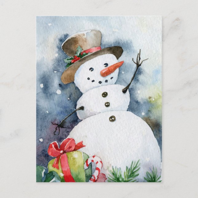 Watercolor Snowman Postcard (Front)
