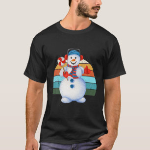 Watercolor Snowman Santa Christmas Tree Lights Xma T-Shirt