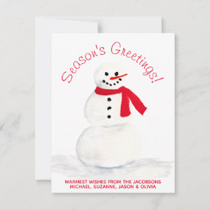 Watercolor Snowman Season's Greetings w/ Photo Holiday Card