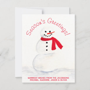 Watercolor Snowman Season's Greetings w/ Photo Holiday Card