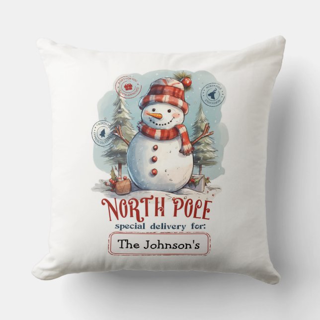 Watercolor Snowman Throw Pillow (Front)
