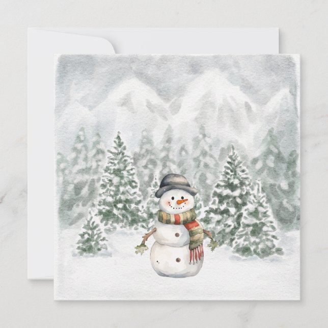 Watercolor snowman winter forest christmas holiday card (Front)