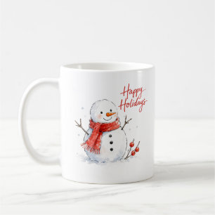 Watercolor Snowman with Red Scarf Coffee Mug