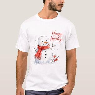 Watercolor Snowman with Red Scarf T-Shirt