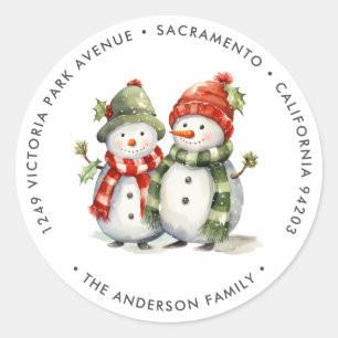 Watercolor Snowmen Christmas Return Address Labels