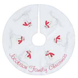 Watercolor Snowmen Festive & Fun Christmas  Brushed Polyester Tree Skirt