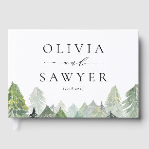 Watercolor Snowy Evergreen Forest Winter Wedding Guest Book