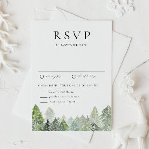 Watercolor Snowy Evergreen Forest Winter Wedding RSVP Card