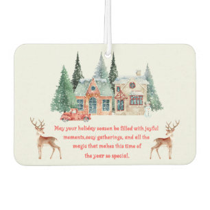 watercolor snowy house christmas car air freshener