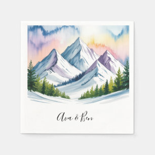 Watercolor Snowy Mountain Landscape Wedding Napkin
