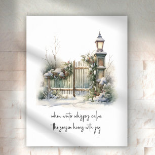 Watercolor Snowy Nordic Winter Scene Holiday Poster