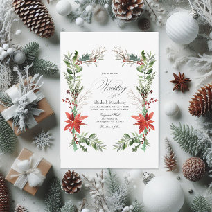 Watercolor Snowy Pine and Spruce Winter Wedding Invitation