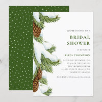 Watercolor Snowy Pine Needles Bridal Shower