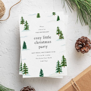 Watercolor Snowy Pine Tree Forest Christmas Party Invitation
