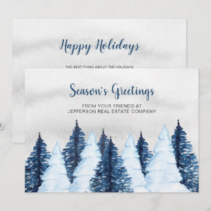 Watercolor Snowy Pine Trees Forest Winter Business Holiday Card