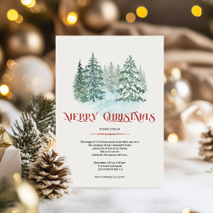 Watercolor Snowy Pine Trees Invitation