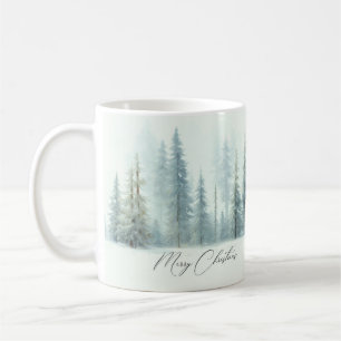Watercolor snowy trees custom Christmas Coffee Mug