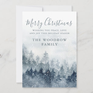 Watercolor Snowy Winter Forest Christmas Holiday Card