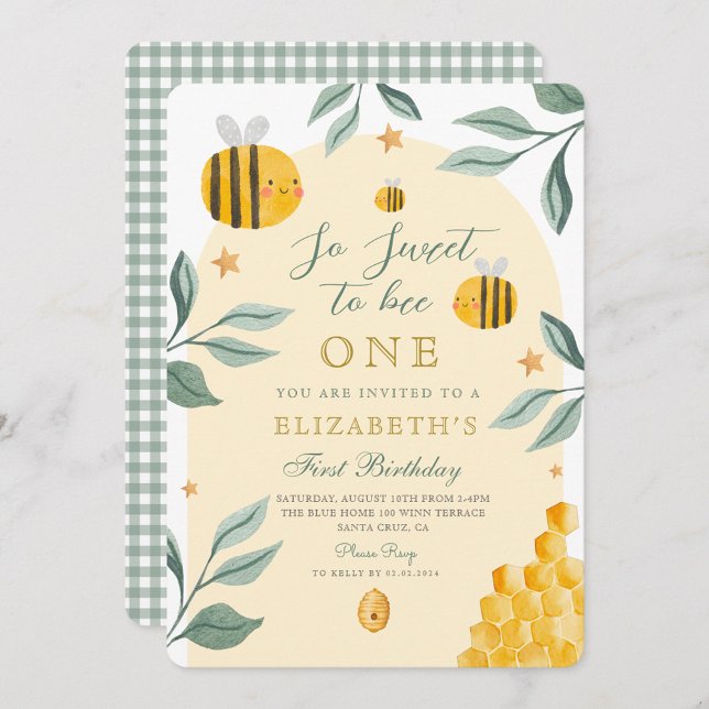 Watercolor So Sweet to bee honey 1st Birthday Invitation (Creator Uploaded)